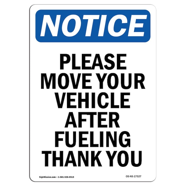OSHA Notice, 3.5" Width, Decal, 3.5" W, 5" L, Portrait, PK10, Please Move Your Vehicle After Sign